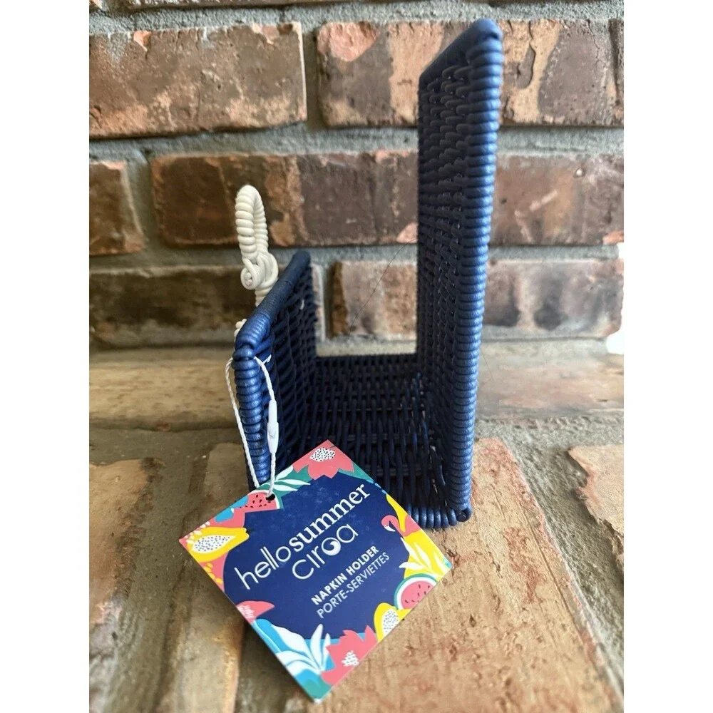 Ciroa Coastal Napkin Holder Resin Wicker Anchor Blue Beach Nautical Beach Decor
